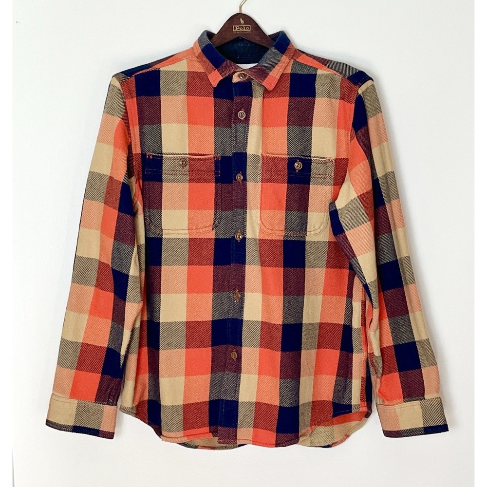 Old Navy Flannel Shirt Men's Large Blue Orange Fall Outdoor Workwear Hiking